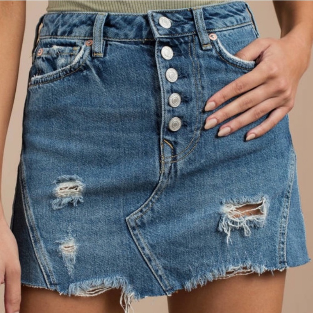 Free People Distressed Denim Mini Skirt - Blue - Picture 5 of 7
